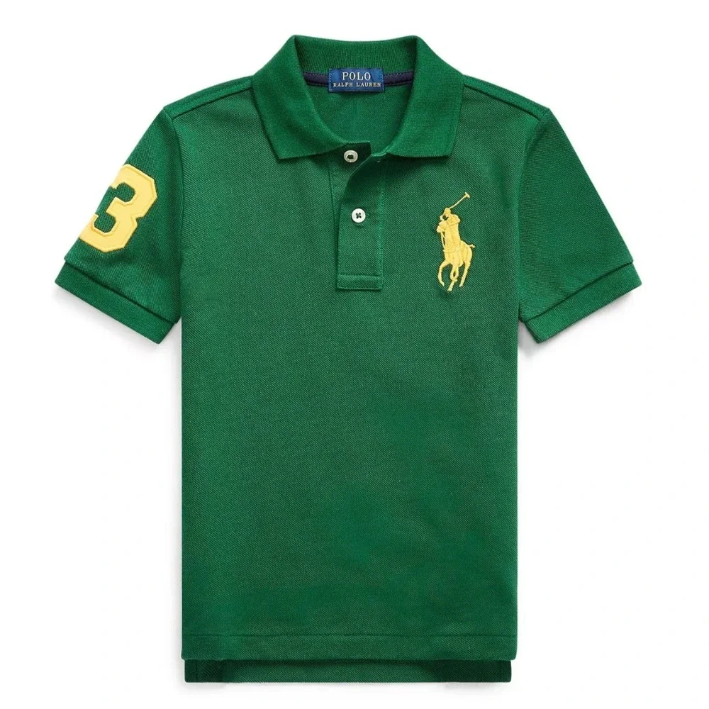 NEW Polo Ralph Lauren Boys Big Pony Cotton Mesh Polo Shirt Green Yellow 3 Size 7 - Picture 1 of 13